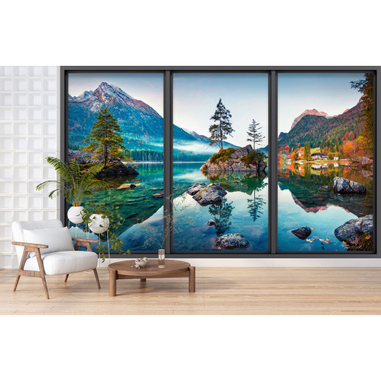 Papel pintado panorámico trampantojo - Lago y montañas