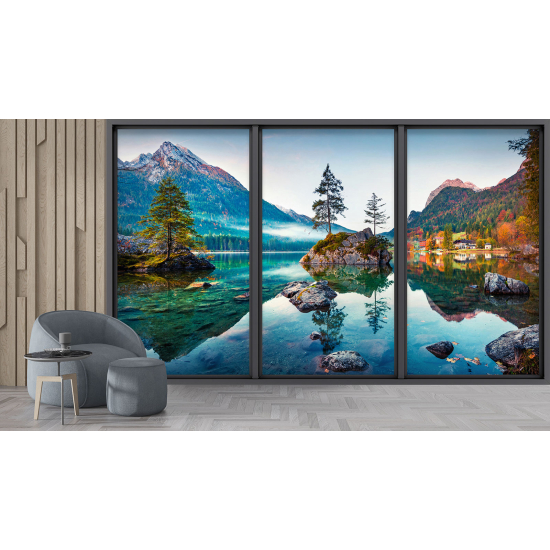 Papel pintado panorámico trampantojo - Lago y montañas