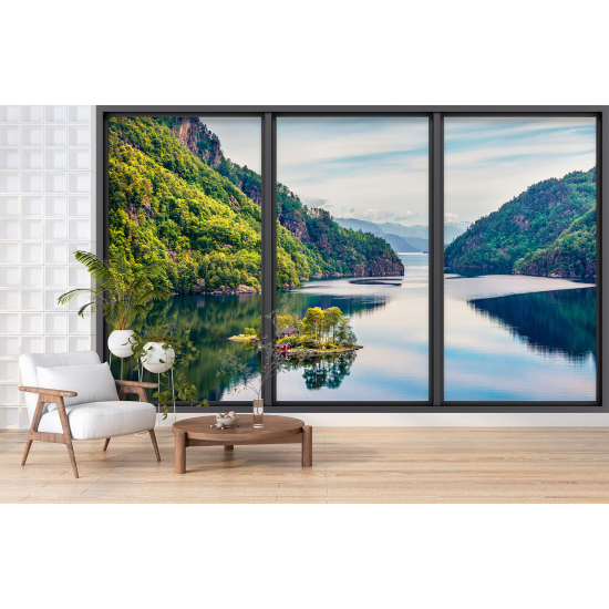 Papel pintado panorámico trampantojo - Lago y montañas