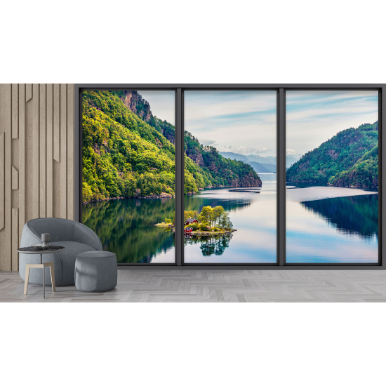 Papel pintado panorámico trampantojo - Lago y montañas