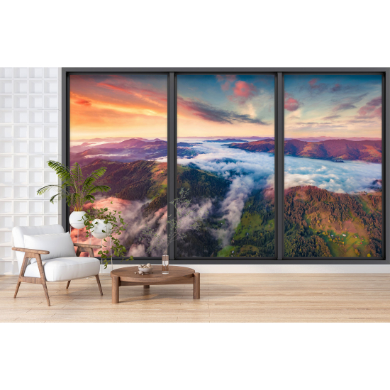 Papel pintado panorámico trampantojo - Montañas nubes