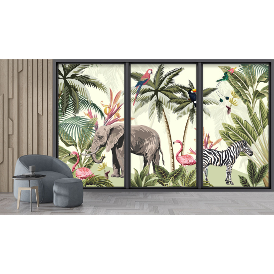 Papel pintado panorámico trampantojo para niños - Infantil - Animales de la jungla