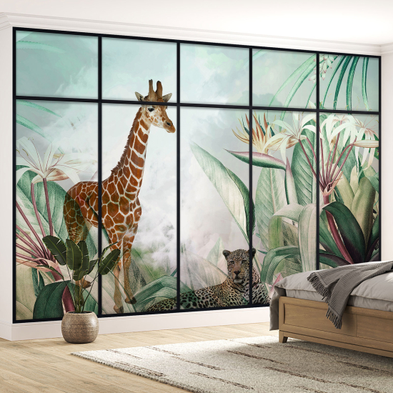 Papel pintado panorámico trampantojo para niños - Infantil - Animales de la jungla