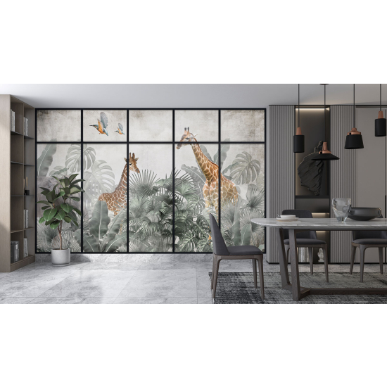 Papel pintado panorámico trampantojo para niños - Infantil - Animales de la jungla