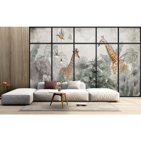 Papel pintado panorámico trampantojo para niños - Infantil - Animales de la jungla