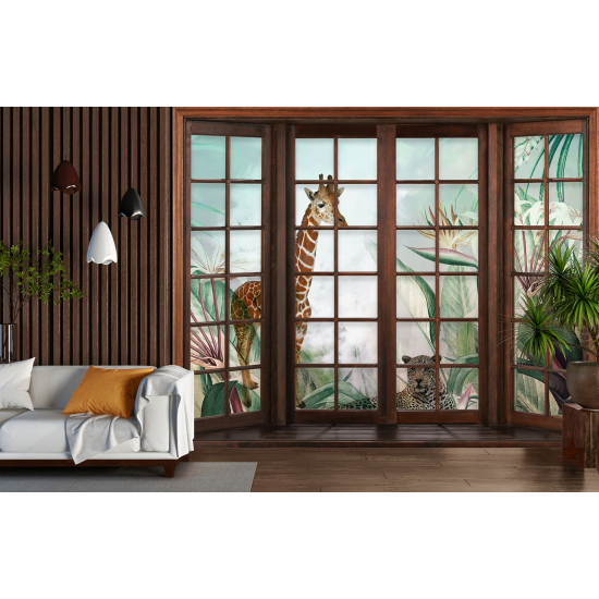 Papel pintado panorámico trampantojo para niños - Infantil - Animales de la Selva