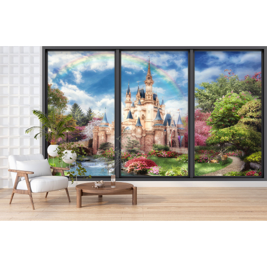 Papel pintado panorámico trampantojo para niños - Infantil - Castillo arcoíris