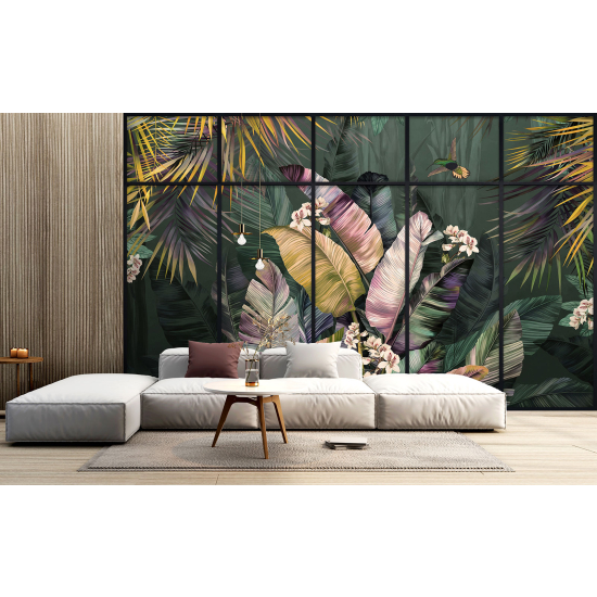 Papel pintado panorámico trampantojo - Plantas tropicales