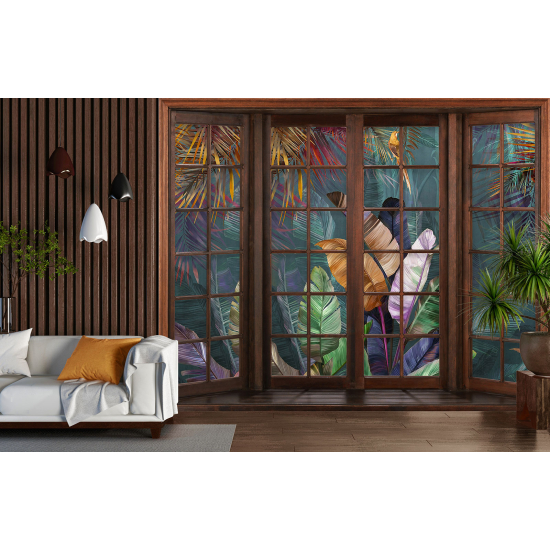 Papel pintado panorámico trampantojo - Plantas tropicales