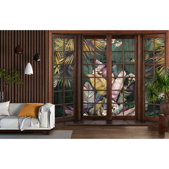 Papel pintado panorámico trampantojo - Plantas tropicales