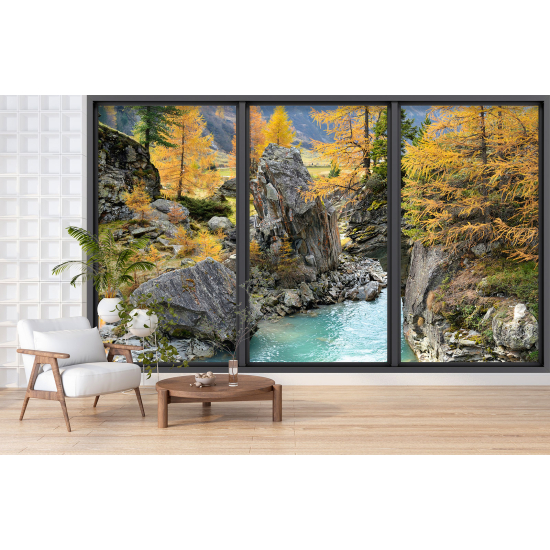Papel pintado panorámico trampantojo - Río bosque