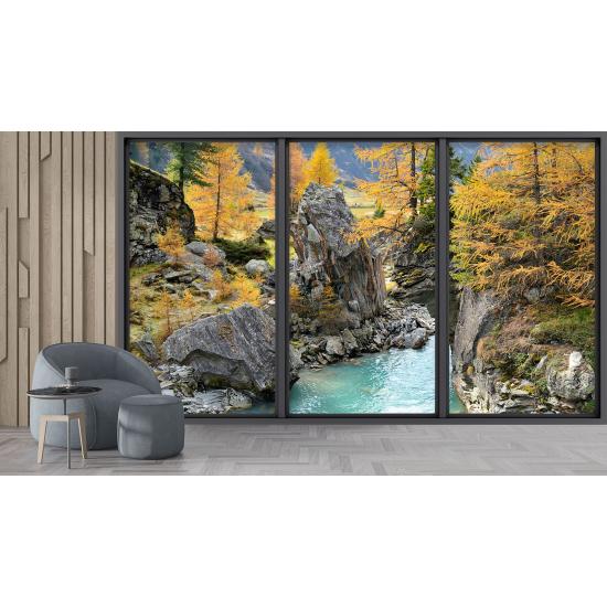 Papel pintado panorámico trampantojo - Río bosque