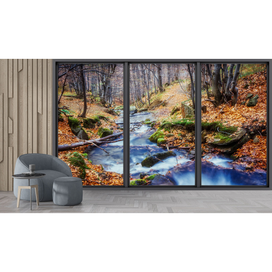 Papel pintado panorámico trampantojo - Río bosque