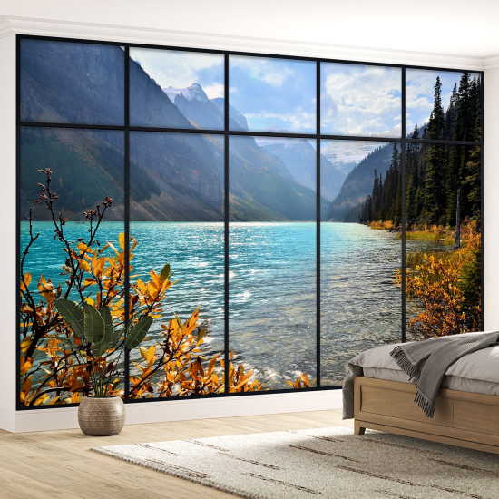 Papel pintado panorámico trampantojo - Vista al lago