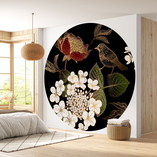 Papel pintado redondo - Flores Pájaro