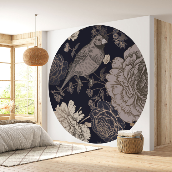 Papel pintado redondo - Flores Pájaro