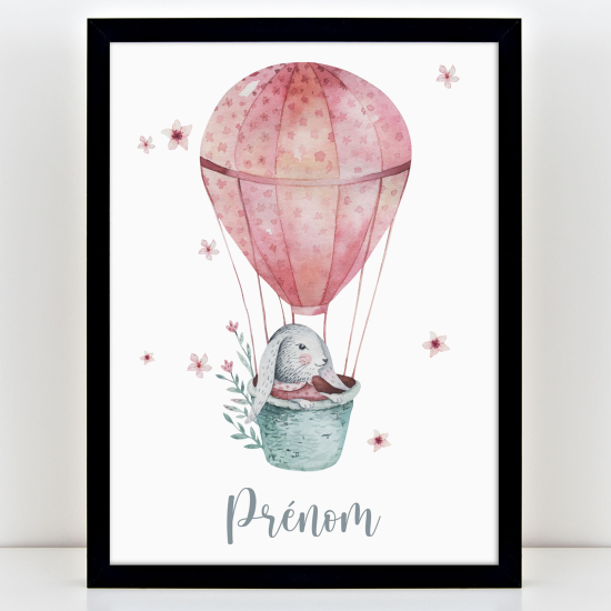 Póster infantil personalizado - Conejo globo aerostático