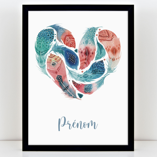 Póster infantil personalizado - Corazón plumas