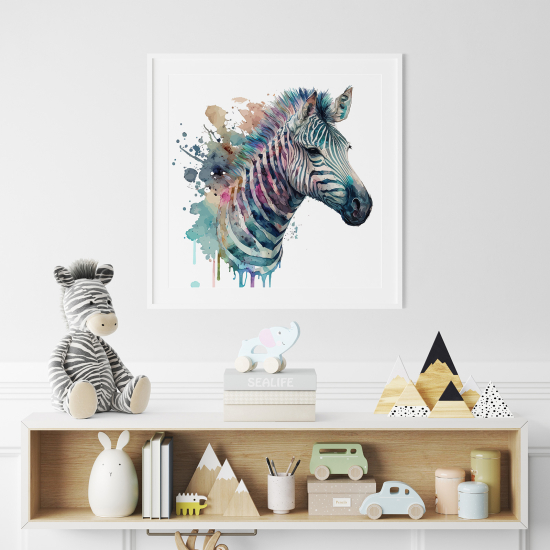 Póster para niños - Infantil - Cebra colorida