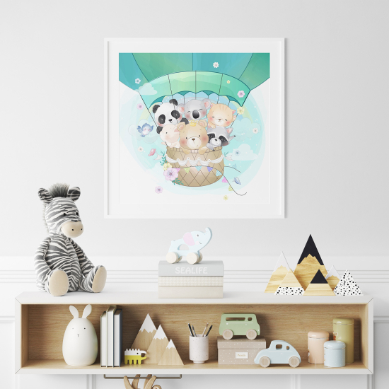 Póster para niños - Infantil - Globo aerostático Animales