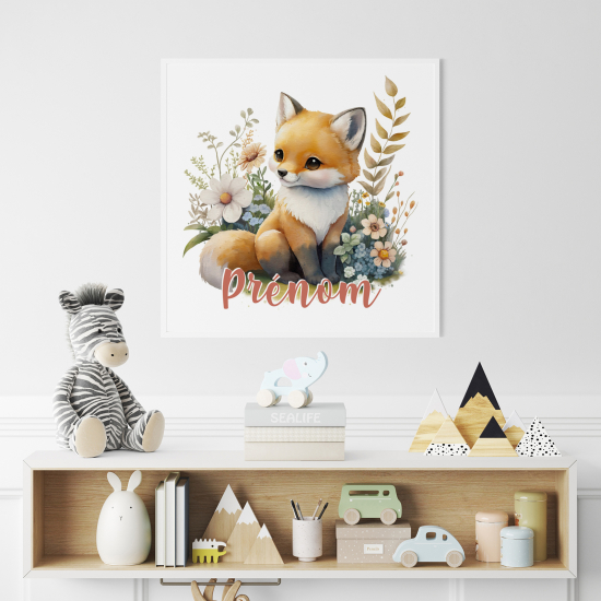 Póster para niños - Infantil personalizado - Zorro flores
