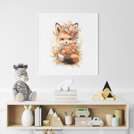 Póster para niños - Infantil - Zorro flores