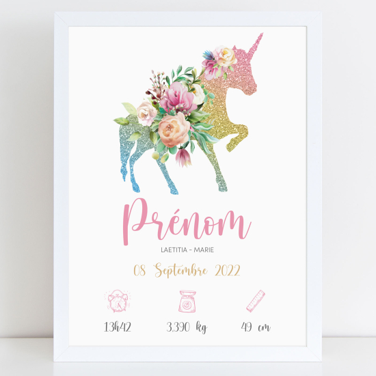 Pósters de nacimiento - Unicornio con purpurina