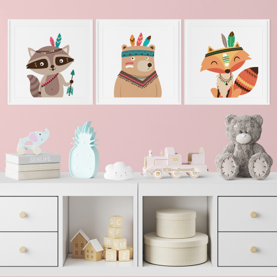 Pósters trípticos para niños - Infantil personalizado - Animales Indios