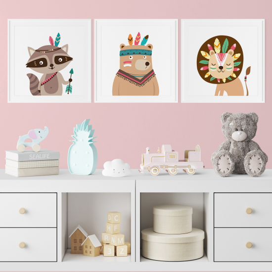 Pósters trípticos para niños - Infantil personalizado - Animales Indios