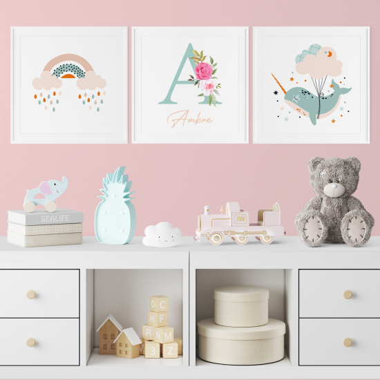 Pósters trípticos para niños - Infantil personalizado - Arcoíris Ballena
