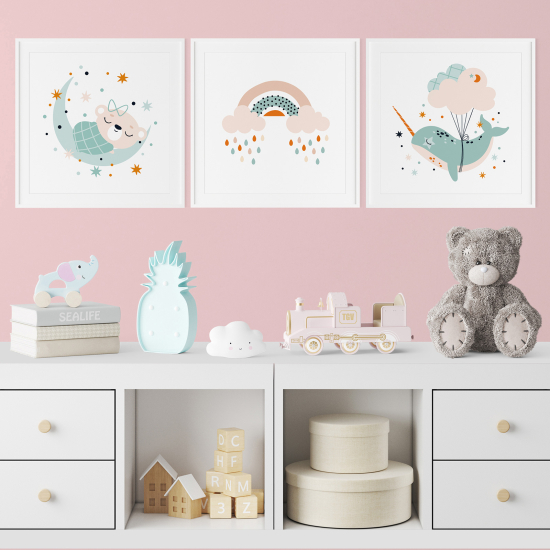 Pósters trípticos para niños - Infantil personalizado - Arcoíris Ballena