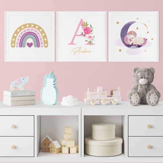 Pósters trípticos para niños - Infantil personalizado - Arcoíris Unicornio