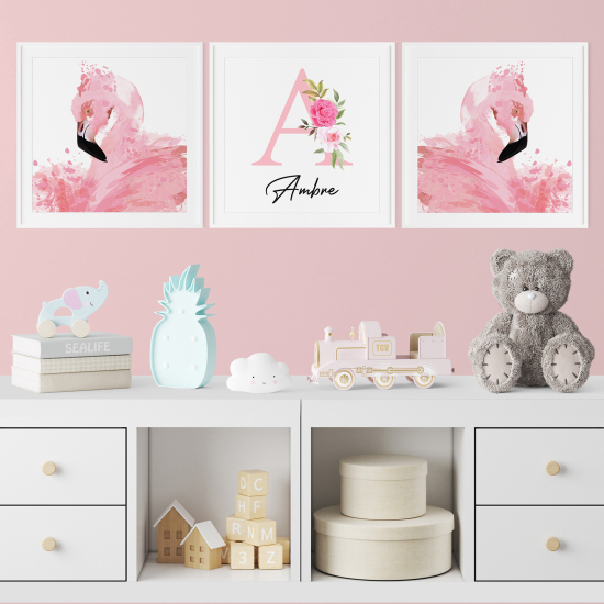 Pósters trípticos para niños - Infantil personalizado - Flamencos Rosados