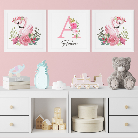 Pósters trípticos para niños - Infantil personalizado - Flamencos rosas