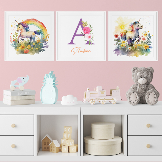 Pósters trípticos para niños - Infantil personalizado - Unicornios