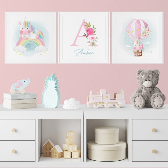 Pósters trípticos para niños - Infantil personalizado - Unicornios