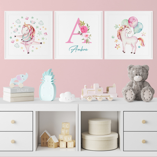Pósters trípticos para niños - Infantil personalizado - Unicornios