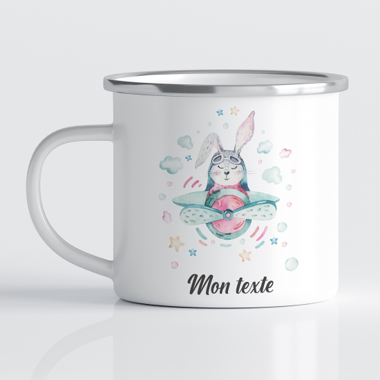 Taza esmaltada personalizada para niños - Infantil - Conejo avión