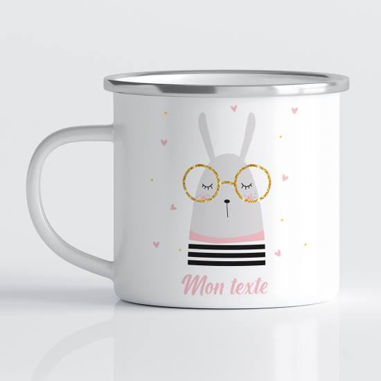 Taza esmaltada personalizada para niños - Infantil - Conejo con Gafas