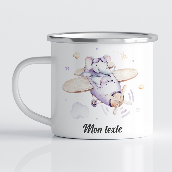 Taza esmaltada personalizada para niños - Infantil - Elefante Avión