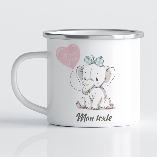 Taza esmaltada personalizada para niños - Infantil - Elefante Globo Corazón