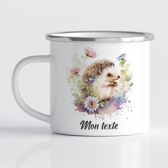 Taza esmaltada personalizada para niños - Infantil - Erizo flores