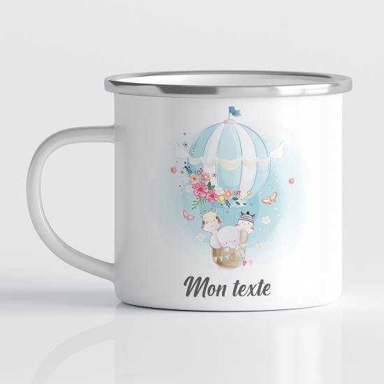 Taza esmaltada personalizada para niños - Infantil - Globo aerostático Animales