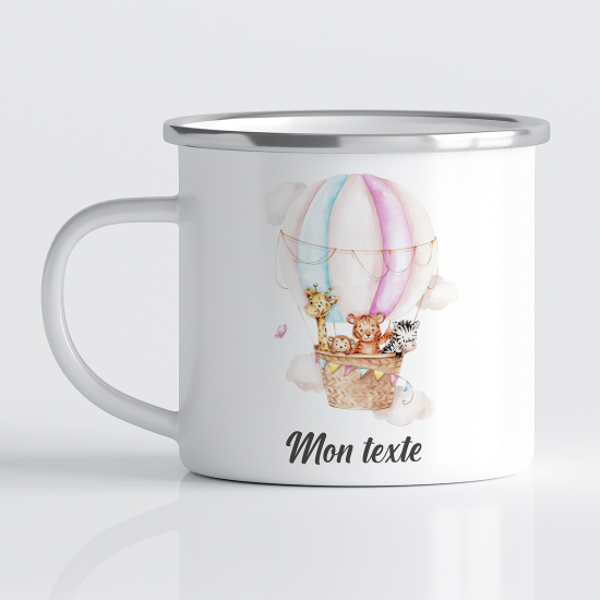 Taza esmaltada personalizada para niños - Infantil - Globo aerostático Animales
