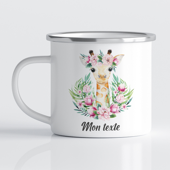 Taza esmaltada personalizada para niños - Infantil - Jirafa Flores