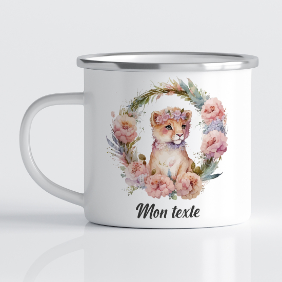 Taza esmaltada personalizada para niños - Infantil - León Floral