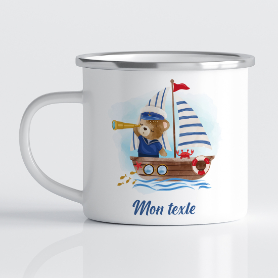 Taza esmaltada personalizada para niños - Infantil - Osito Barco