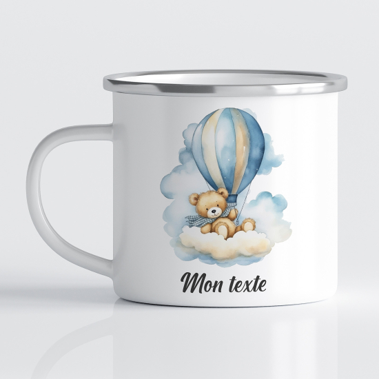 Taza esmaltada personalizada para niños - Infantil - Osito en Globo Aerostático