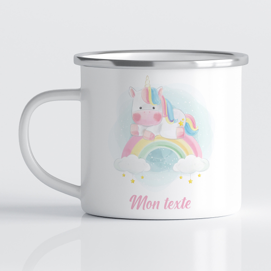 Taza esmaltada personalizada para niños - Infantil - Unicornio Arcoíris