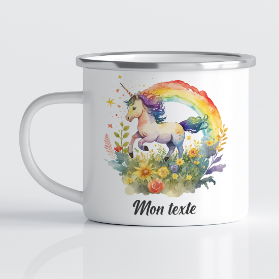 Taza esmaltada personalizada para niños - Infantil - Unicornio Arcoíris